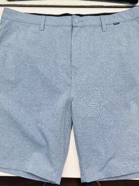 Hurley Men's Blue Heather Shorts 38 Flat Front Weekend Summer Hybrid Comfort